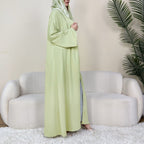 Solid Color Bow-Cuff Abaya with Hijab