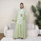 Solid Color Bow-Cuff Abaya with Hijab