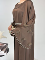 2 Pcs Butterfly Satin Abaya with Crystal Chain