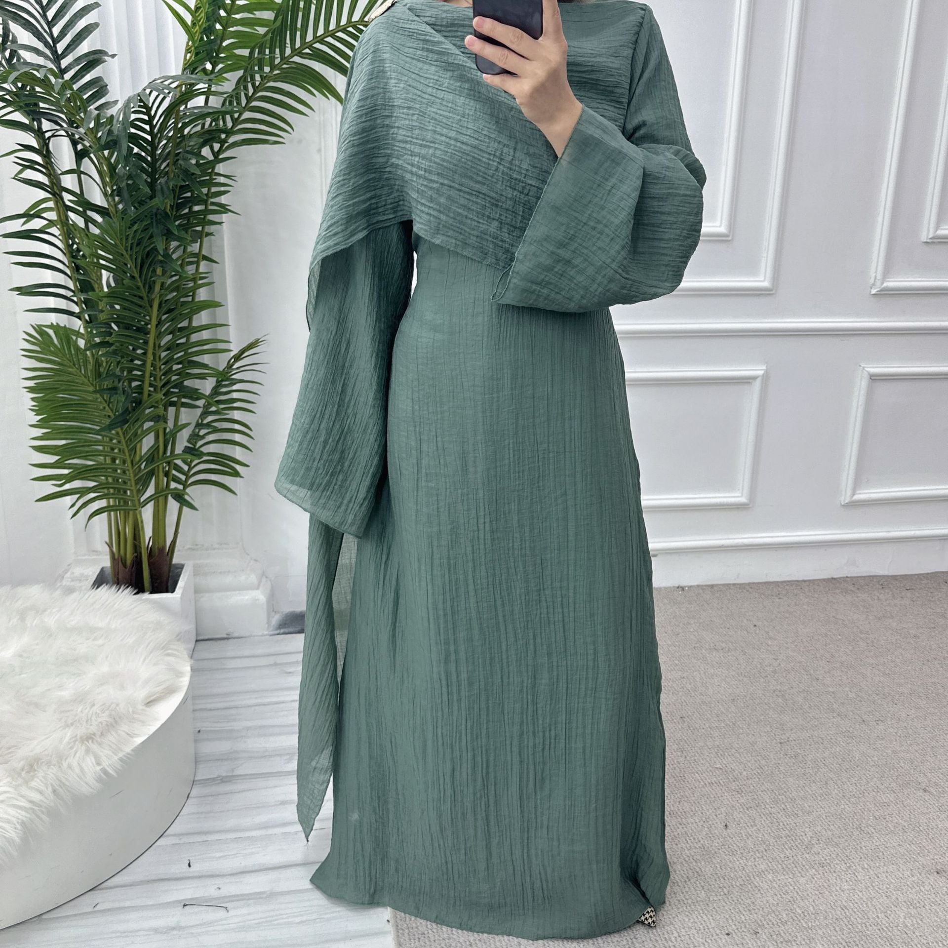 Solid Color Double-Layer Dress Abaya