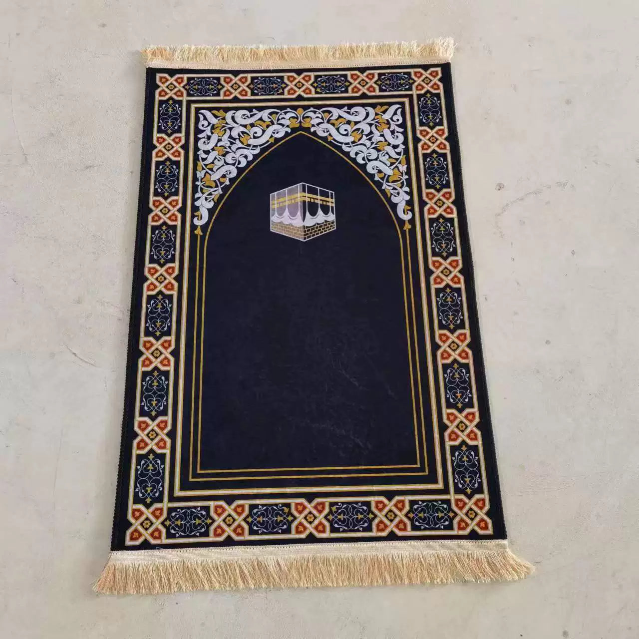 Ramadan Floral Prayer Rug - Black
