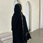 Flower Embroidered Solid Color Cardigan Abaya