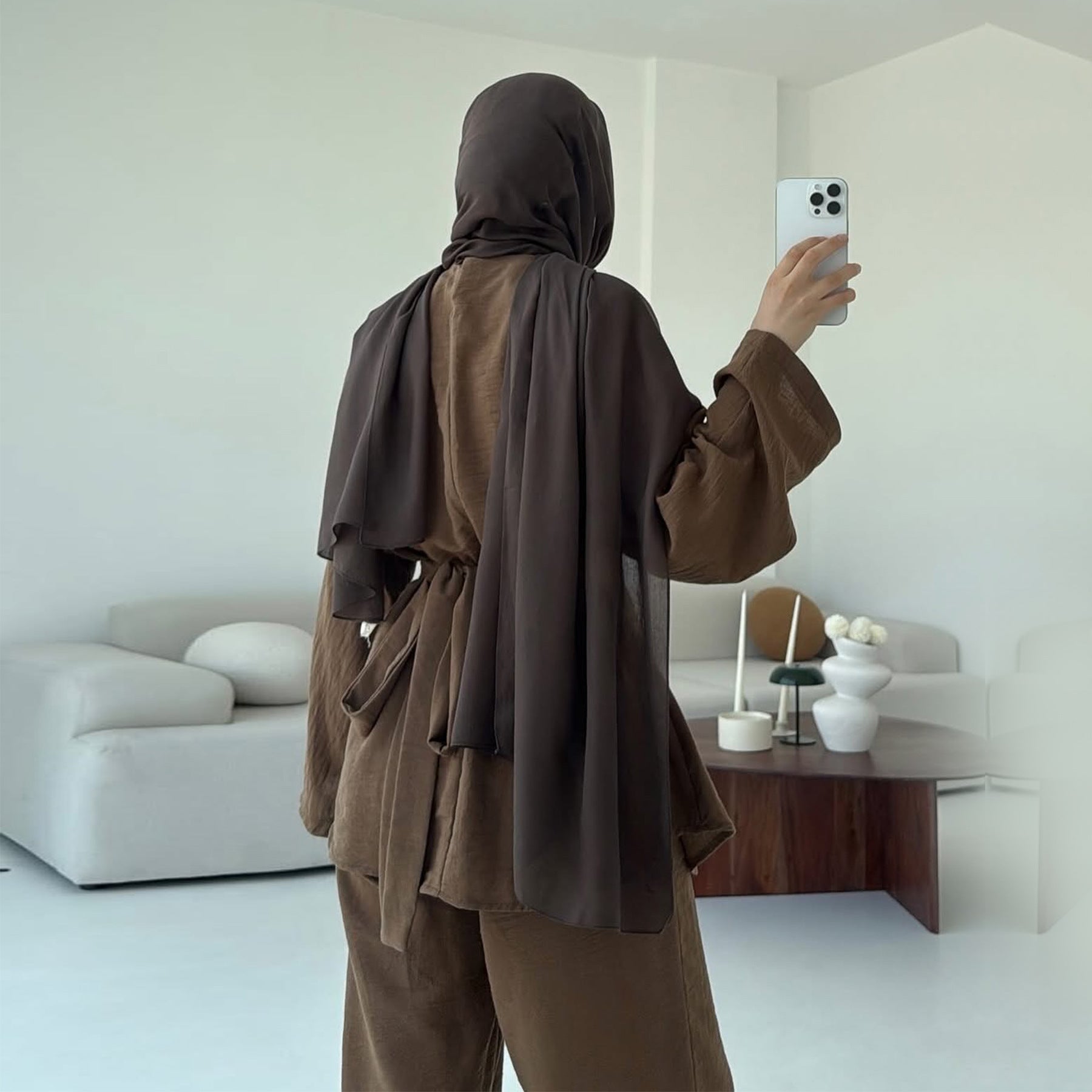 Fashionable Solid Color Two-Piece Abaya