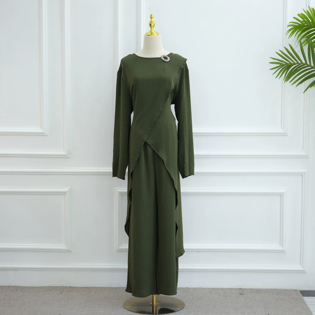 Solid Color Fashion Two-Piece Abaya