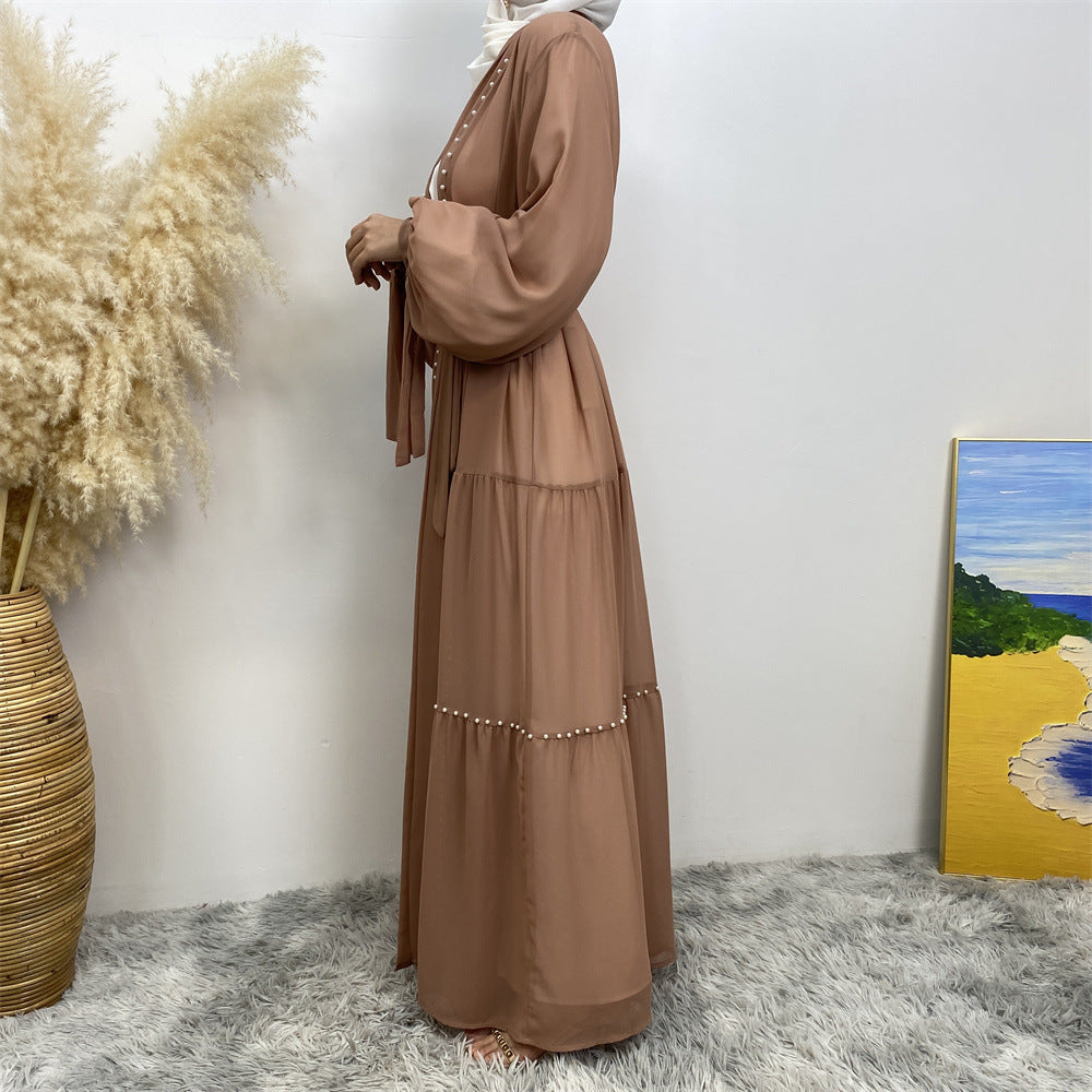 عباية مفتوحة من الشيفون وخرز الأظافر من التول