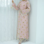 Golden Hook Flower Embroidered Cardigan Abaya