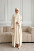 Yellow Lace Open Abaya with Hijab