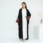 Flower Embroidery Cardigan Abaya with Hijab