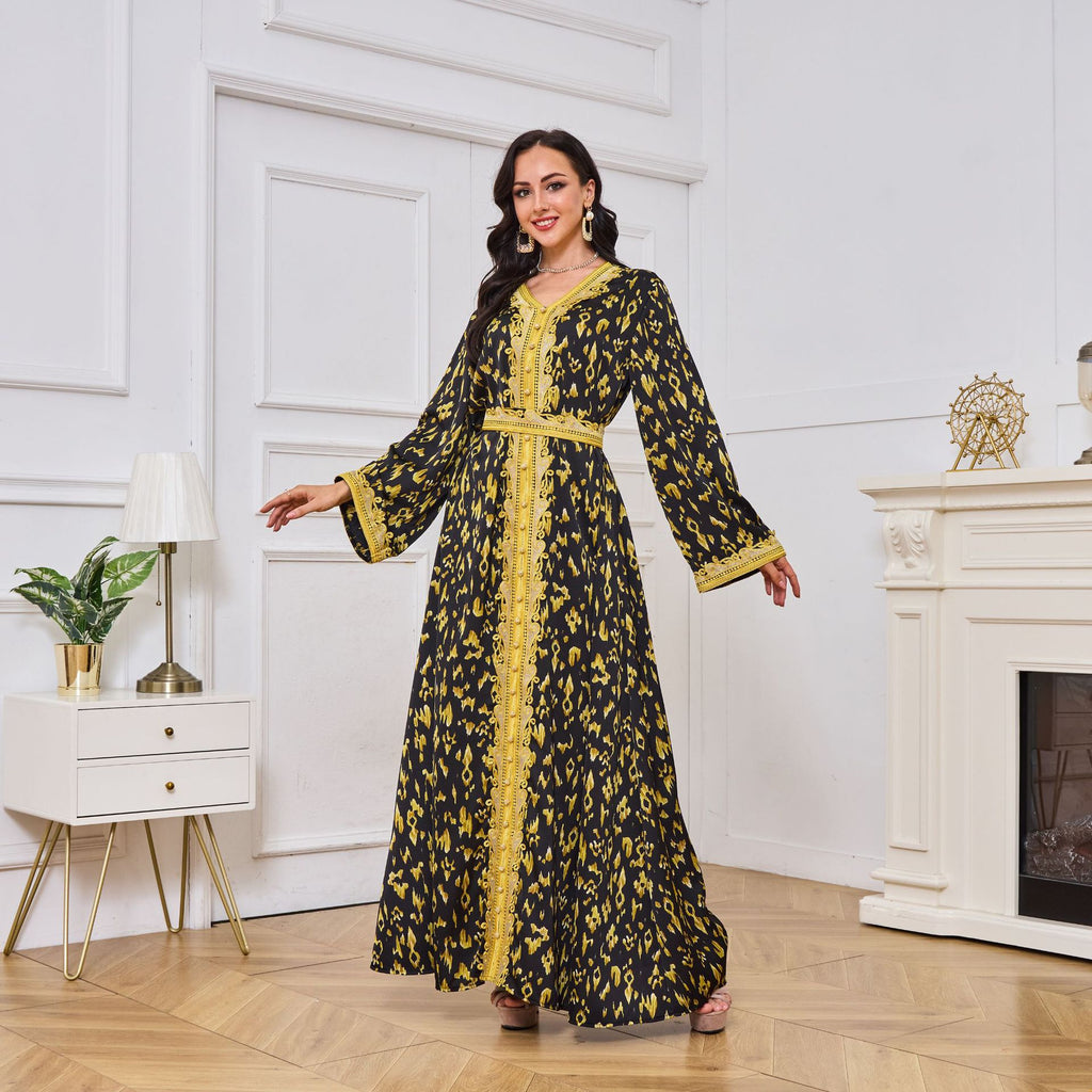 Dark Gold Print Abayas