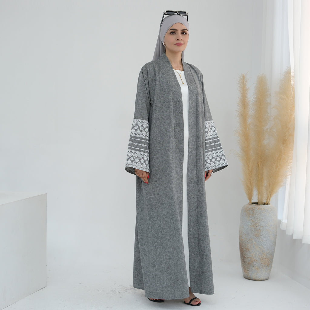 Open Abaya Embroidery Floral Dress