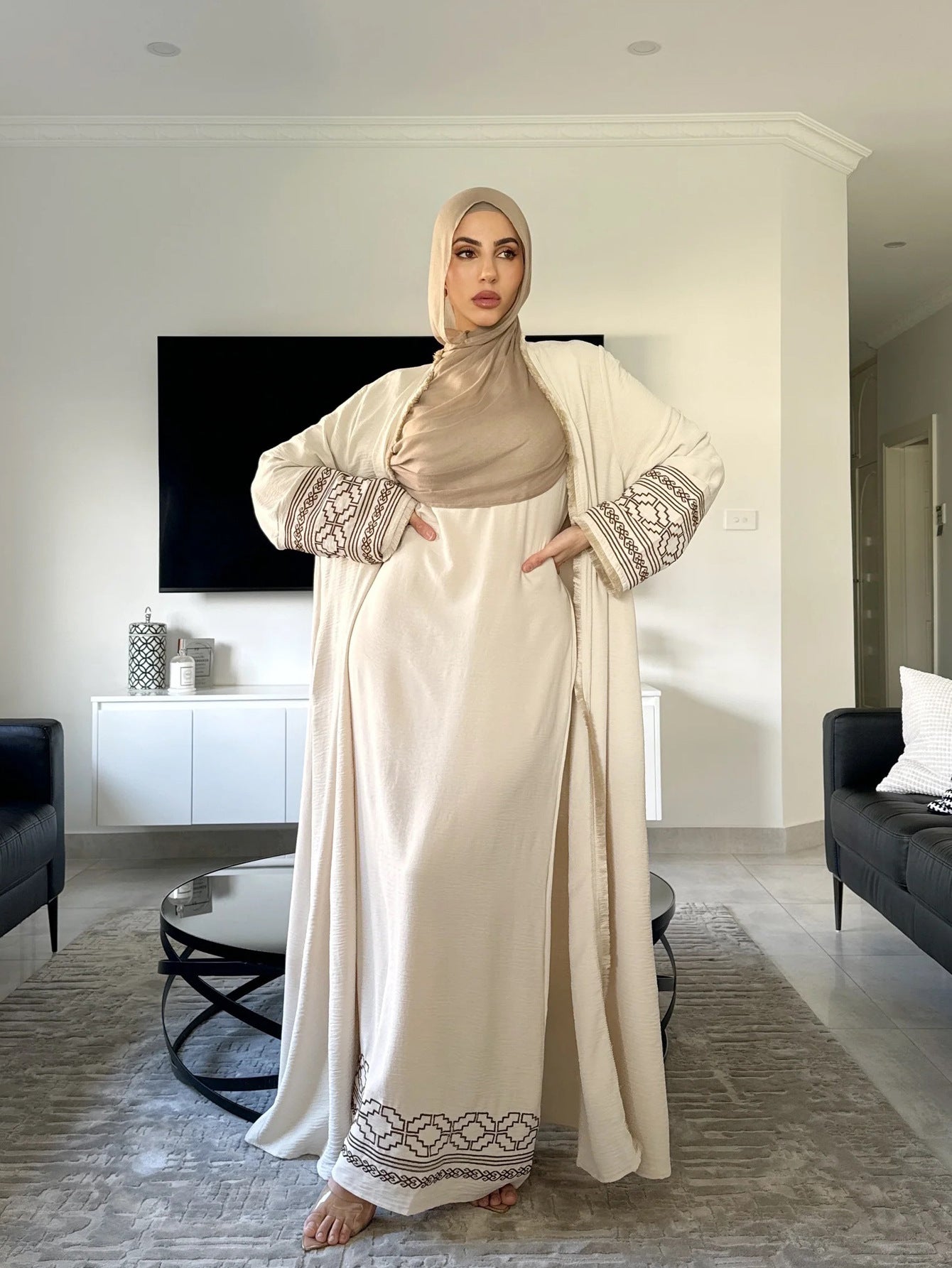 Embroidered Tassel Side Abaya