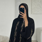 Flower Embroidered Solid Color Cardigan Abaya