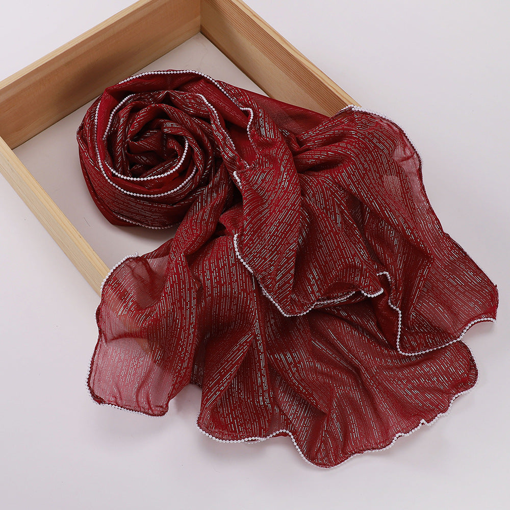 حجاب شيفون مطرز بخيوط فضية