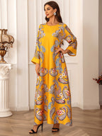 bead Floral Print Long Sleeve Kaftan