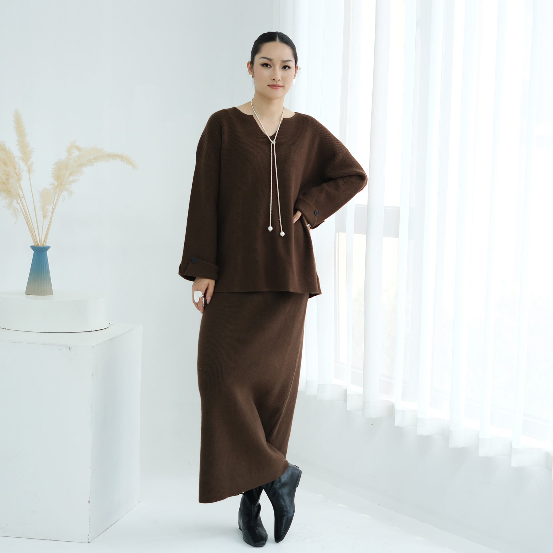 Autumn and Winter Thickened Knitted Abaya Set