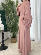 Solid Color Floral Lace Abaya