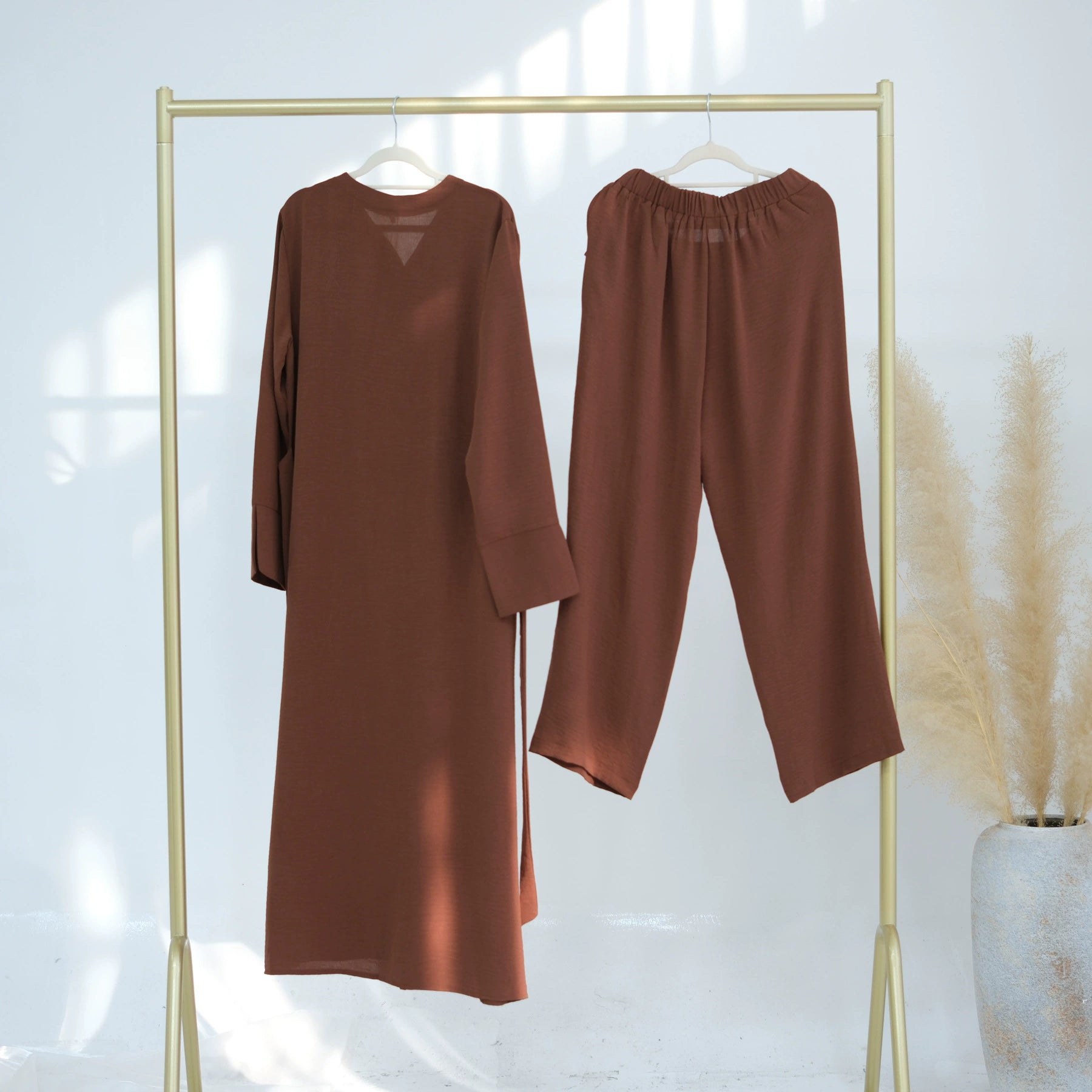 Solid Color Two-Piece Button Abaya