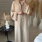 Elegant Leaf Embroidered Open Abaya