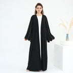 Beaded Line Trimmed Open Front Abaya