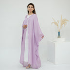 Solid Color Island Wrinkle Dress Abaya with Hijab