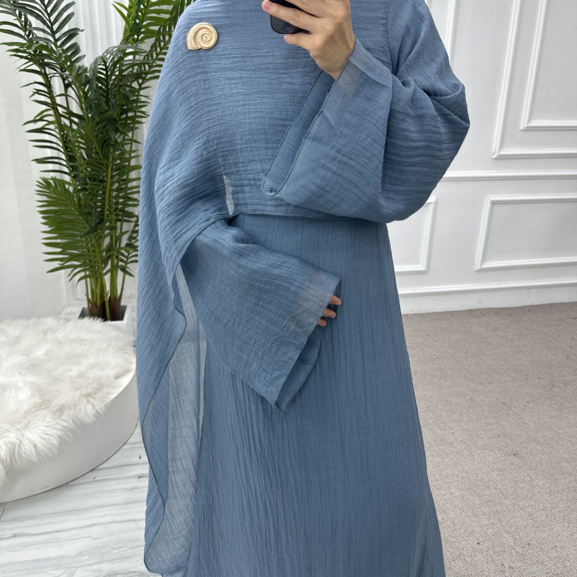 Solid Color Double-Layer Dress Abaya