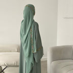 Flower Embroidered Solid Color Cardigan Abaya