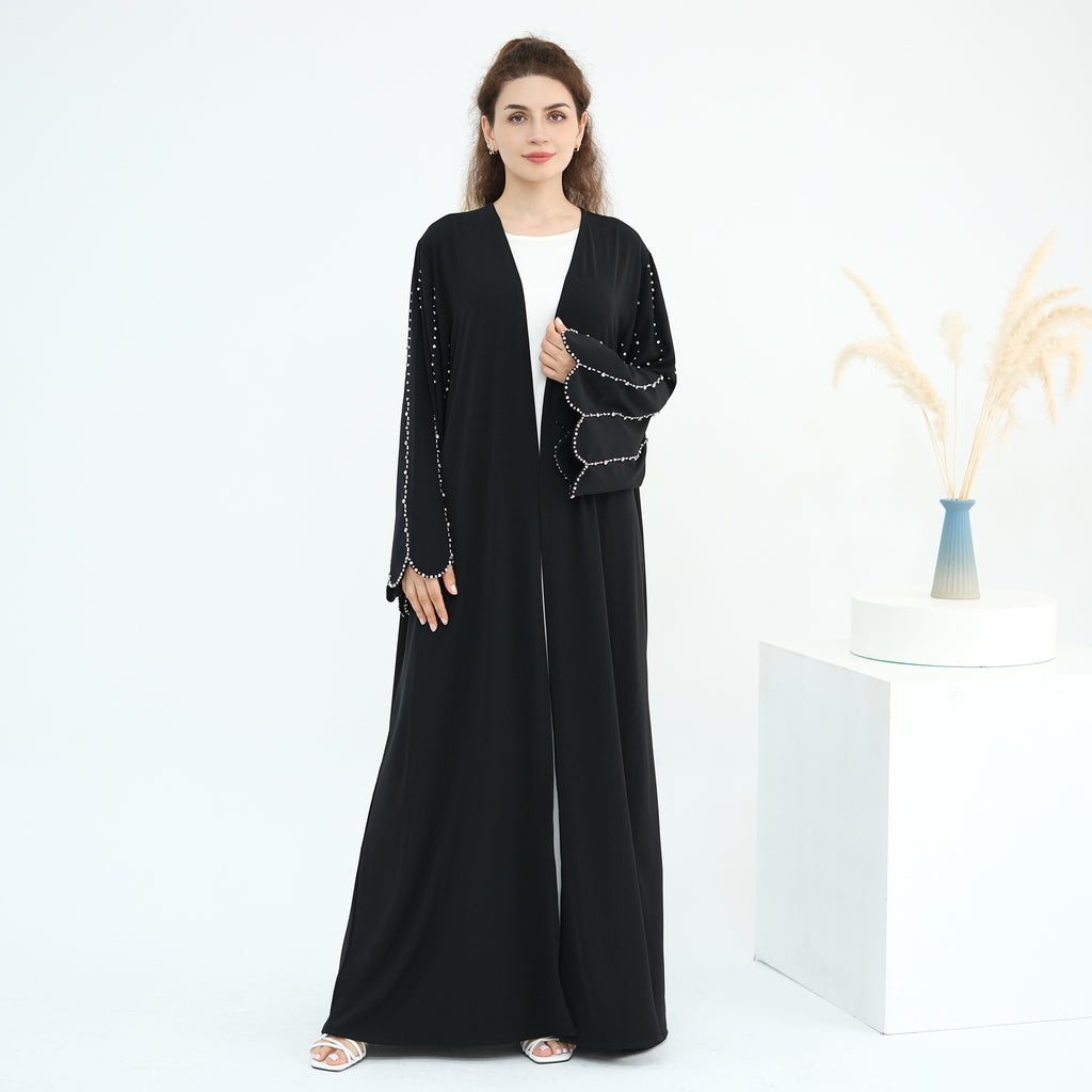 Beaded Line Trimmed Open Front Abaya