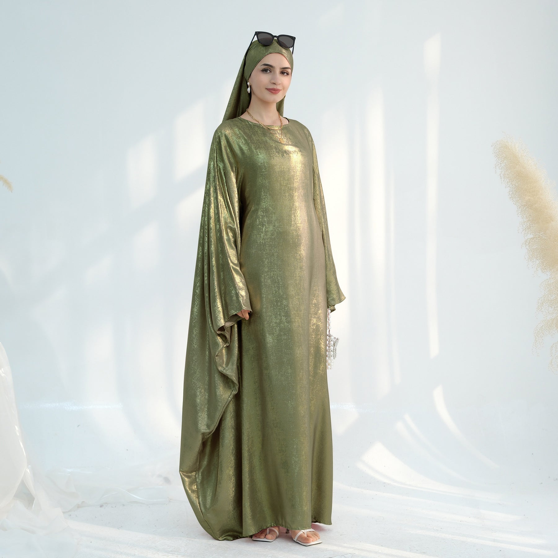 Satin Batwing Long Sleeve with Hijab