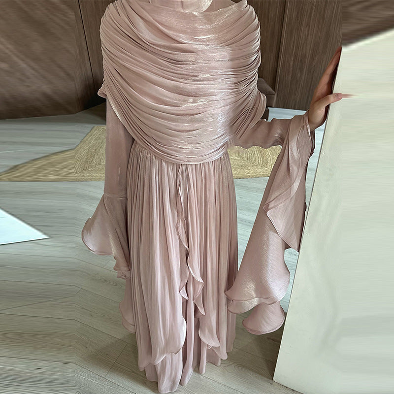 Ruffle Elegant Pleated Maxi Dress