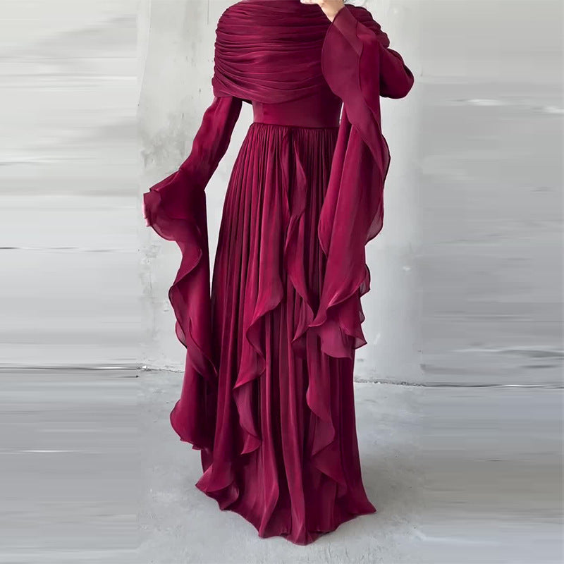 Ruffle Elegant Pleated Maxi Dress