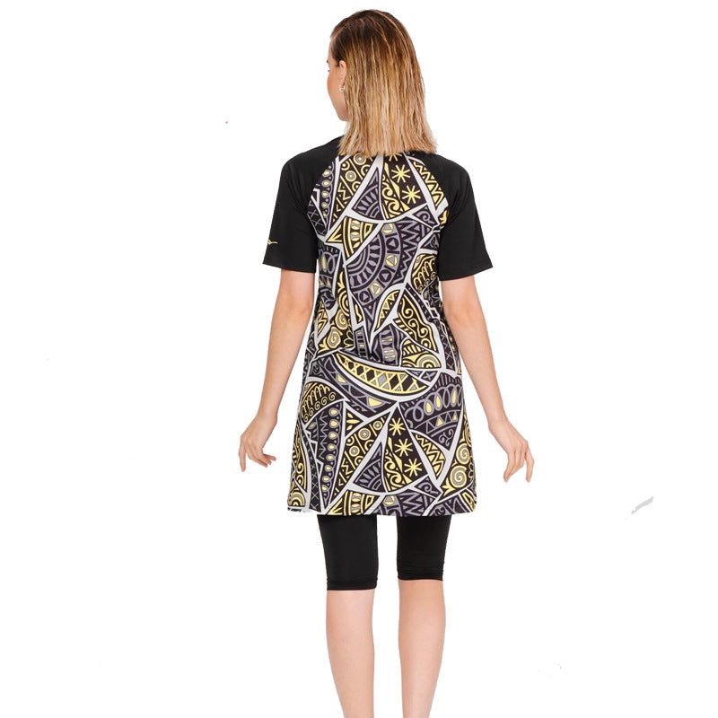 Patterned Short Sleeve Swimsuit