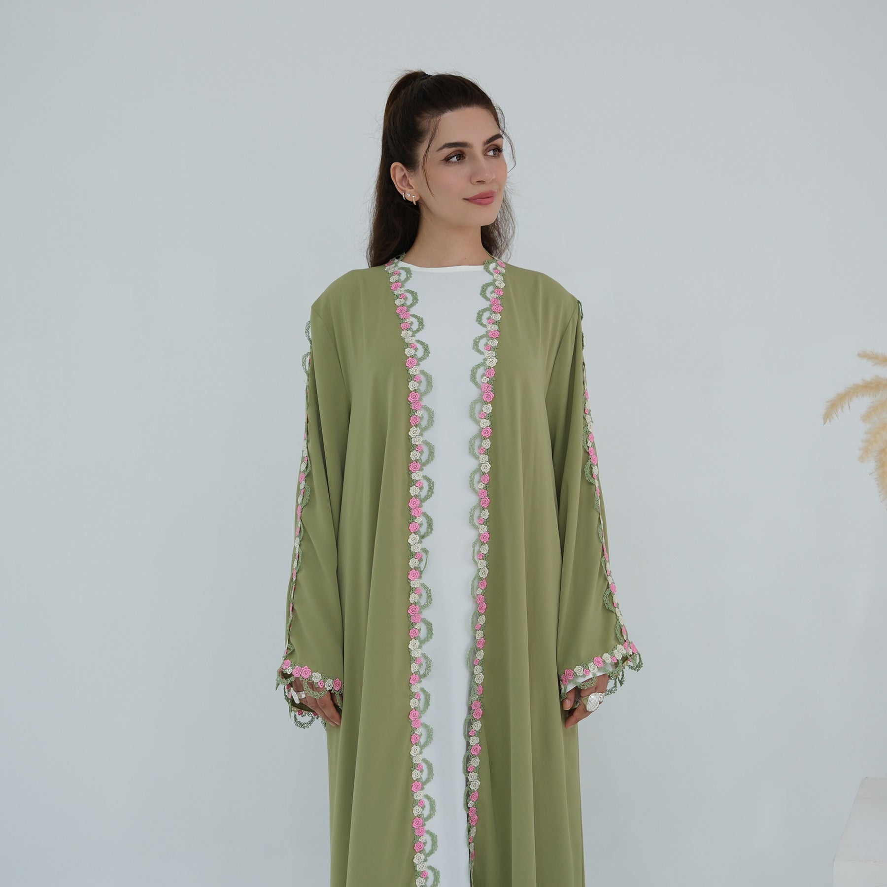 Flower Embroidered Cardigan Abaya