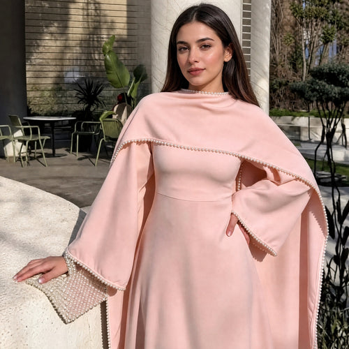 Pearl Beaded Satin Abaya Dress