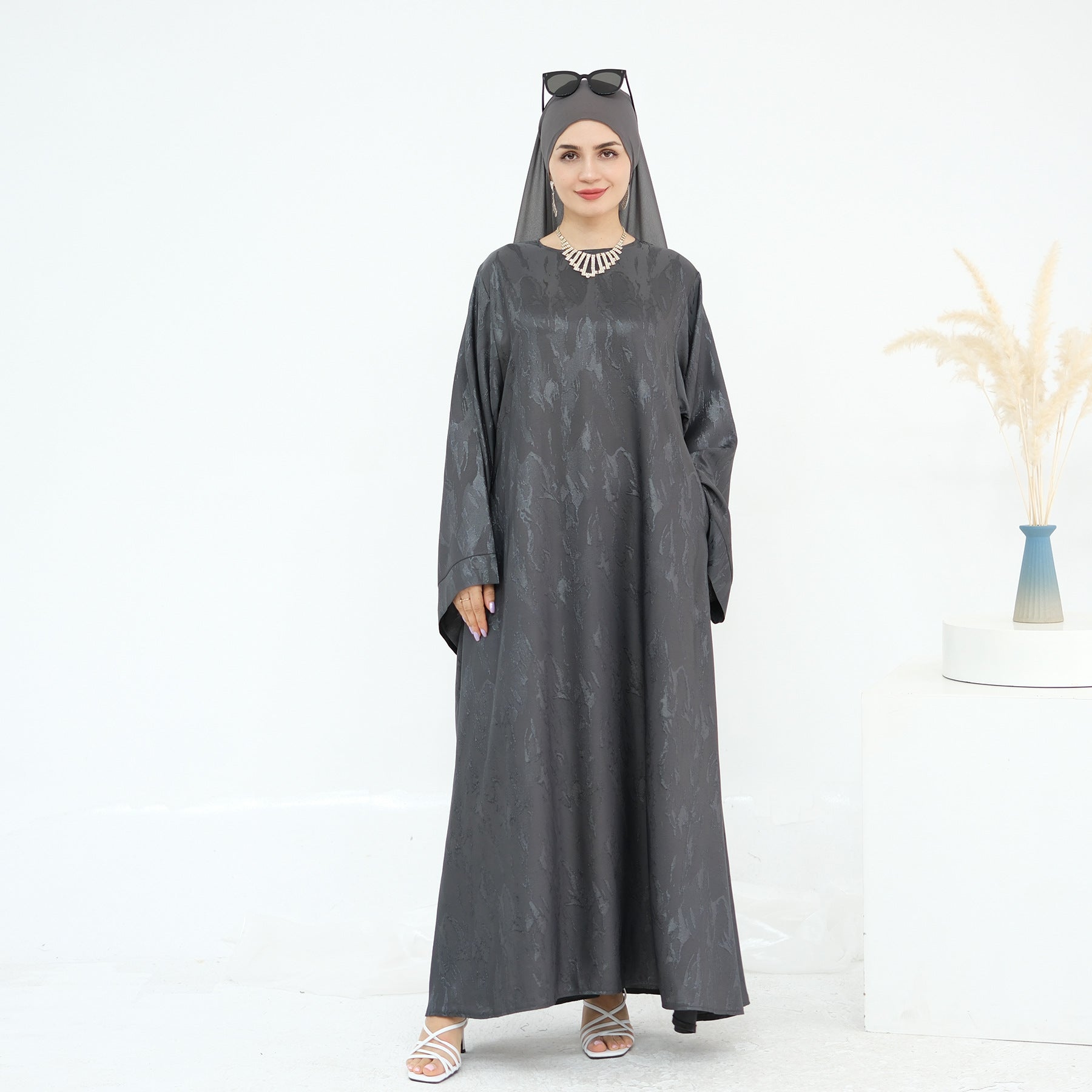 Jacquard Simple Dress Abaya with Hijab