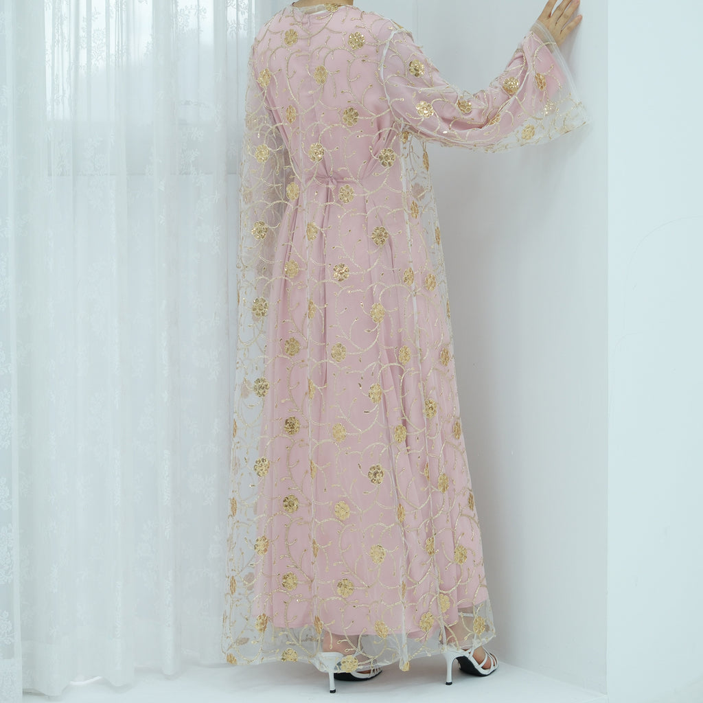 Golden Hook Flower Embroidered Cardigan Abaya