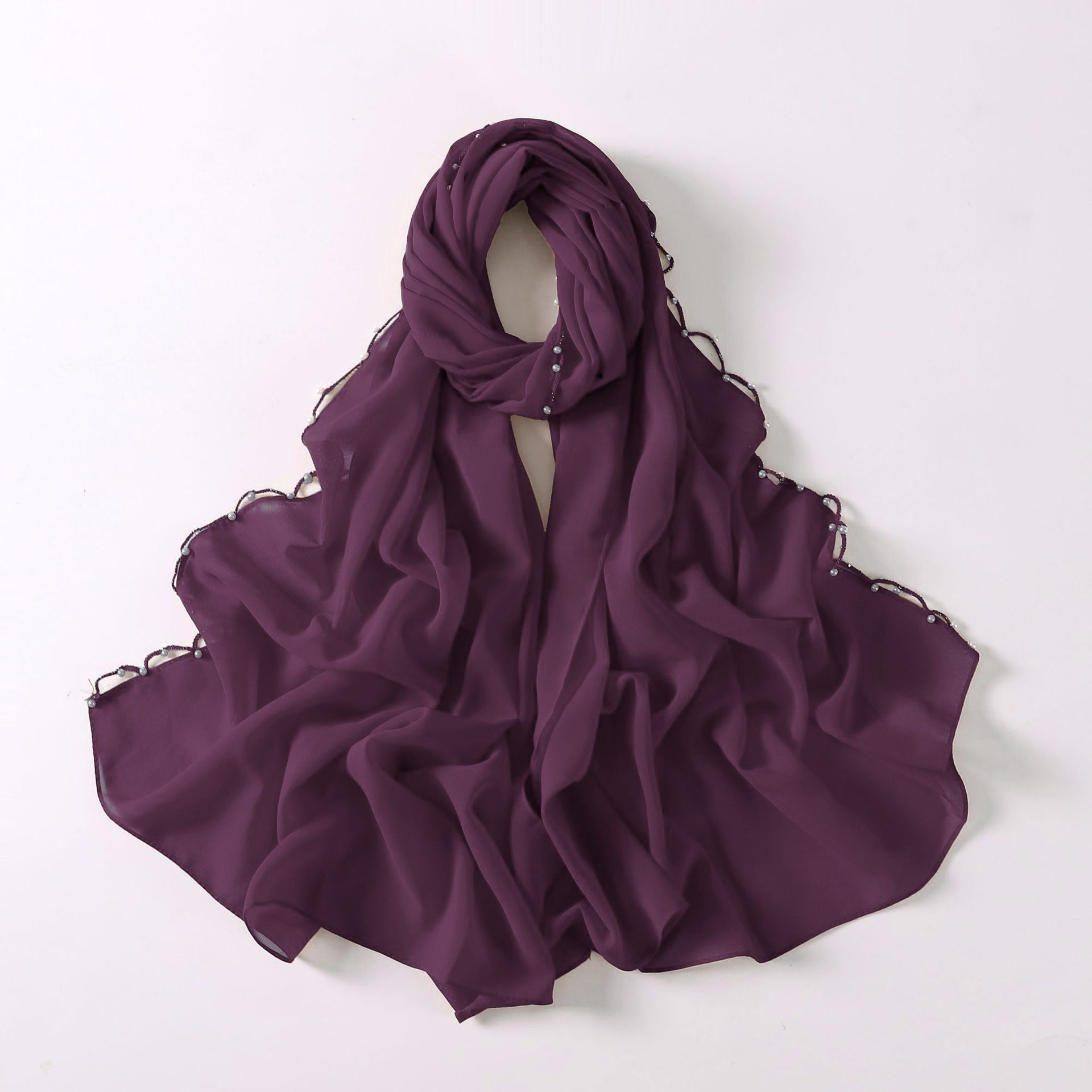 Wavy Edge Chiffon Hijab with Pearls
