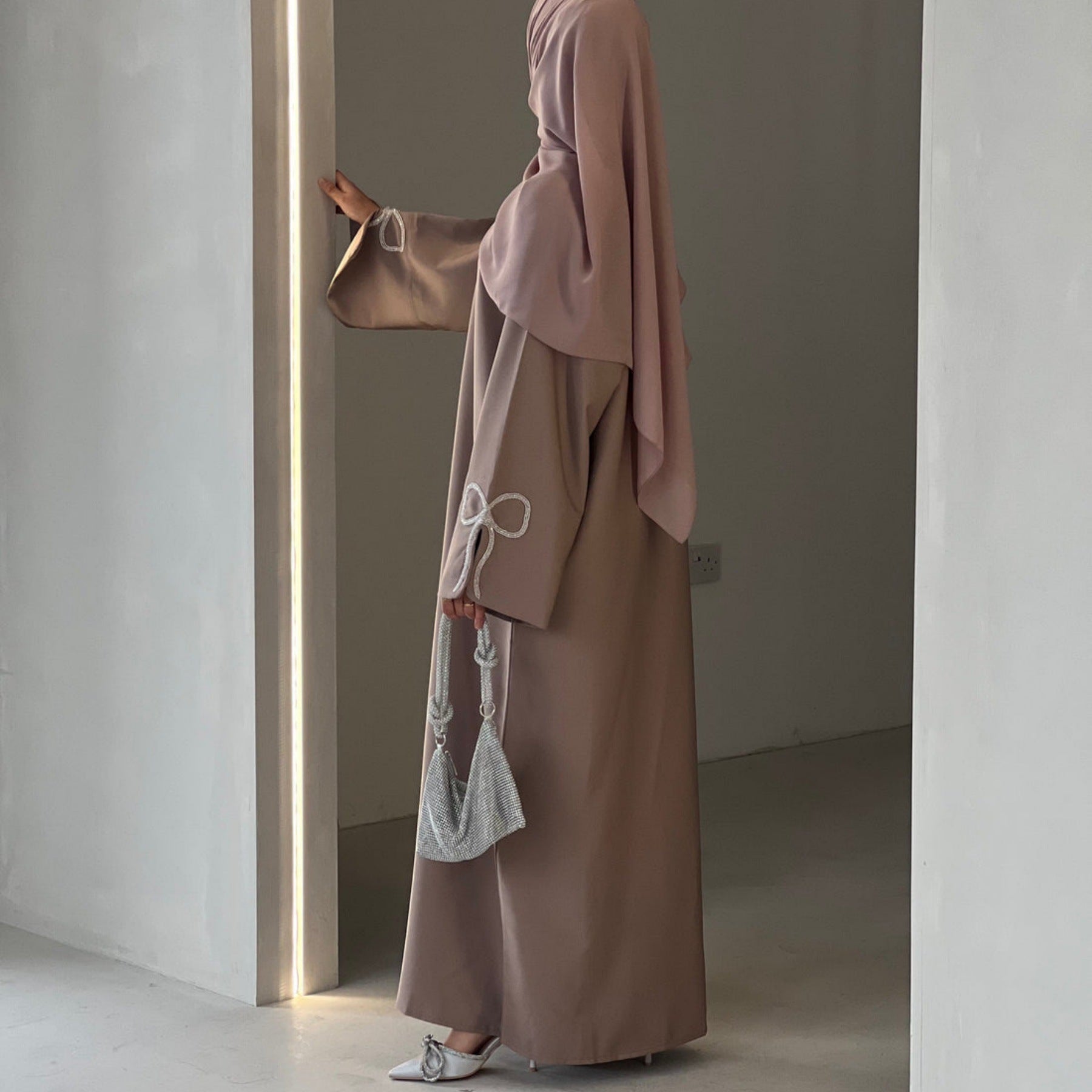 Luxurious Sequin Bow Abaya Dress