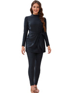 Trendy Black Long Sleeve Beach Swimsuit