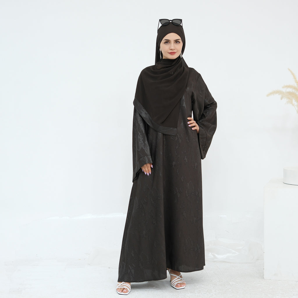 Jacquard Simple Dress Abaya with Hijab