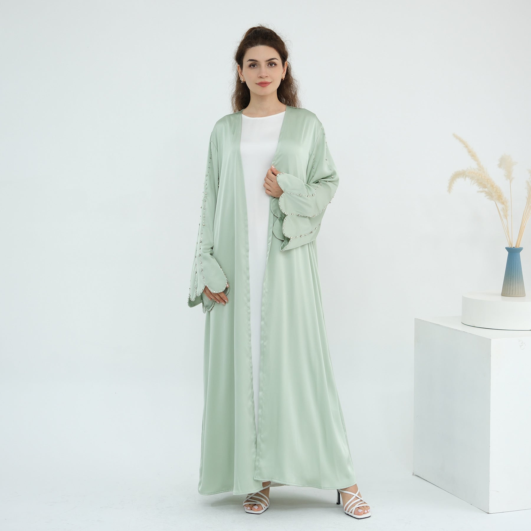 Luxurious Hand-embroidered Beaded Open-front Abaya