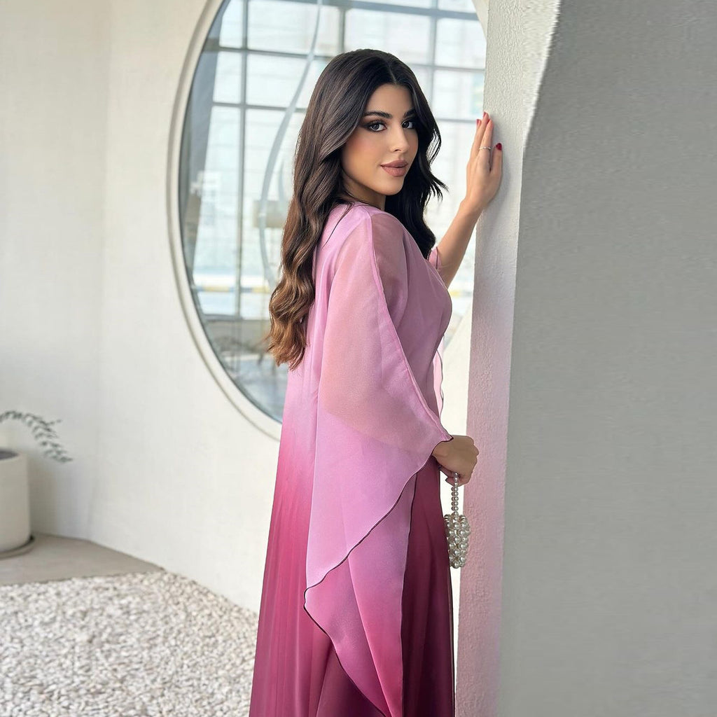 Fashion Gradient Satin Abaya
