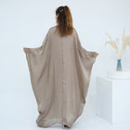 Solid Color Island Wrinkle Dress Abaya with Hijab