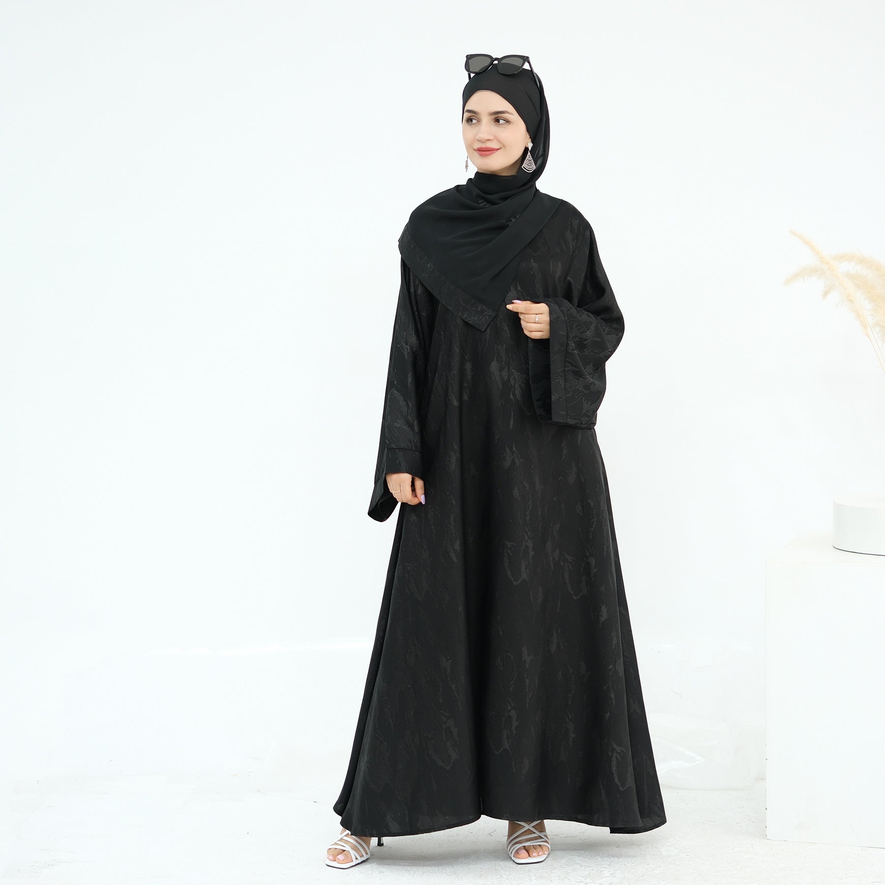 Jacquard Simple Dress Abaya with Hijab
