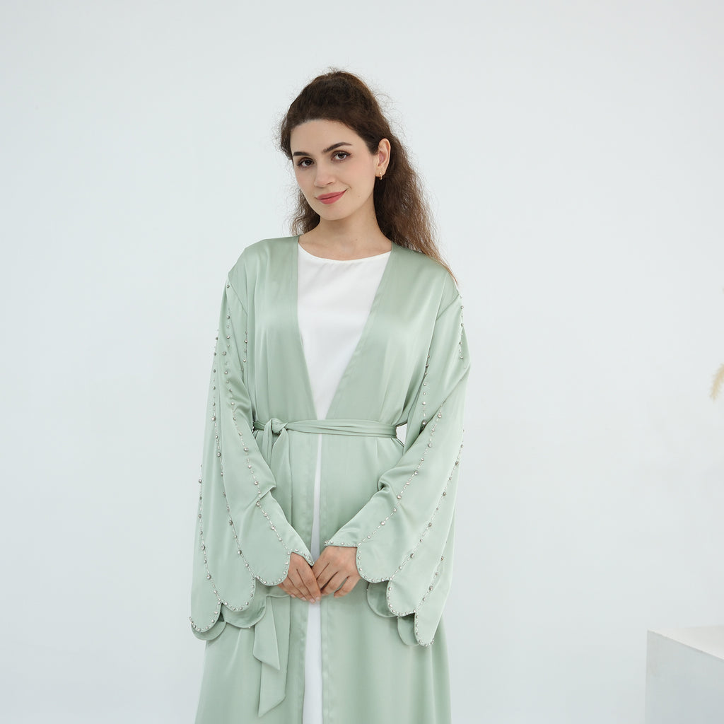 Luxurious Hand-embroidered Beaded Open-front Abaya