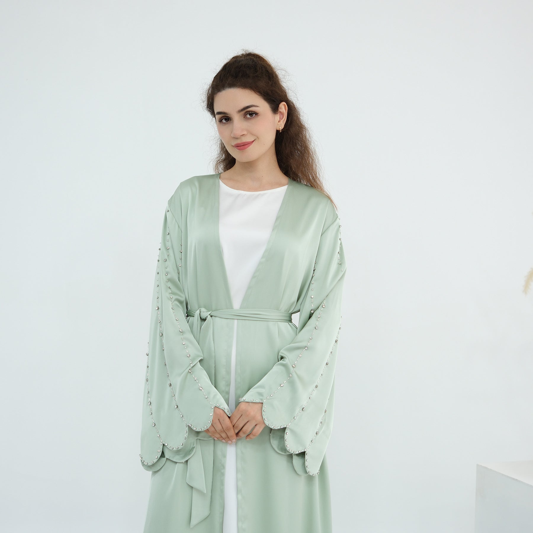 Luxurious Hand-embroidered Beaded Open-front Abaya