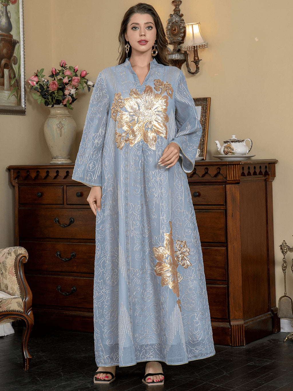 Vintage Floral Fashion Evening Kaftan