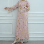 Golden Hook Flower Embroidered Cardigan Abaya