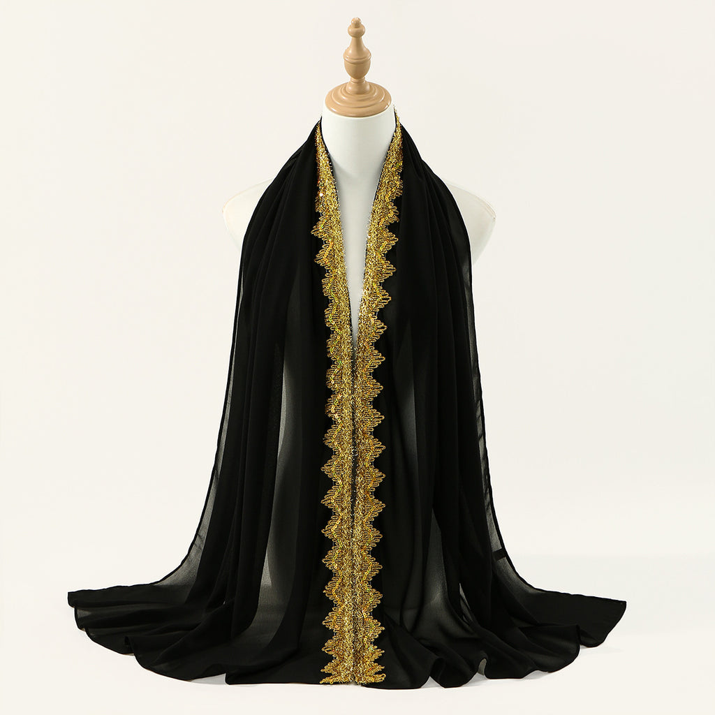 Golden Crown Chiffon Long Scarf for Women