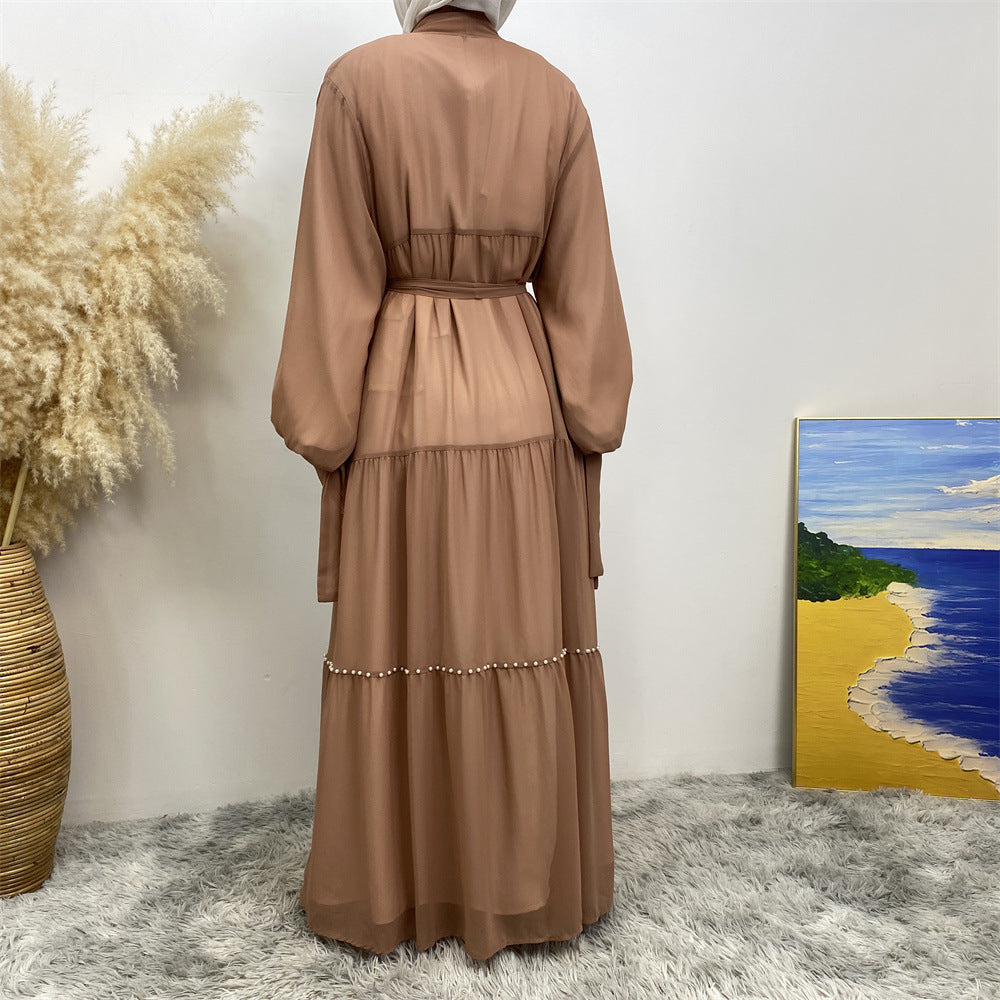 عباية مفتوحة من الشيفون وخرز الأظافر من التول