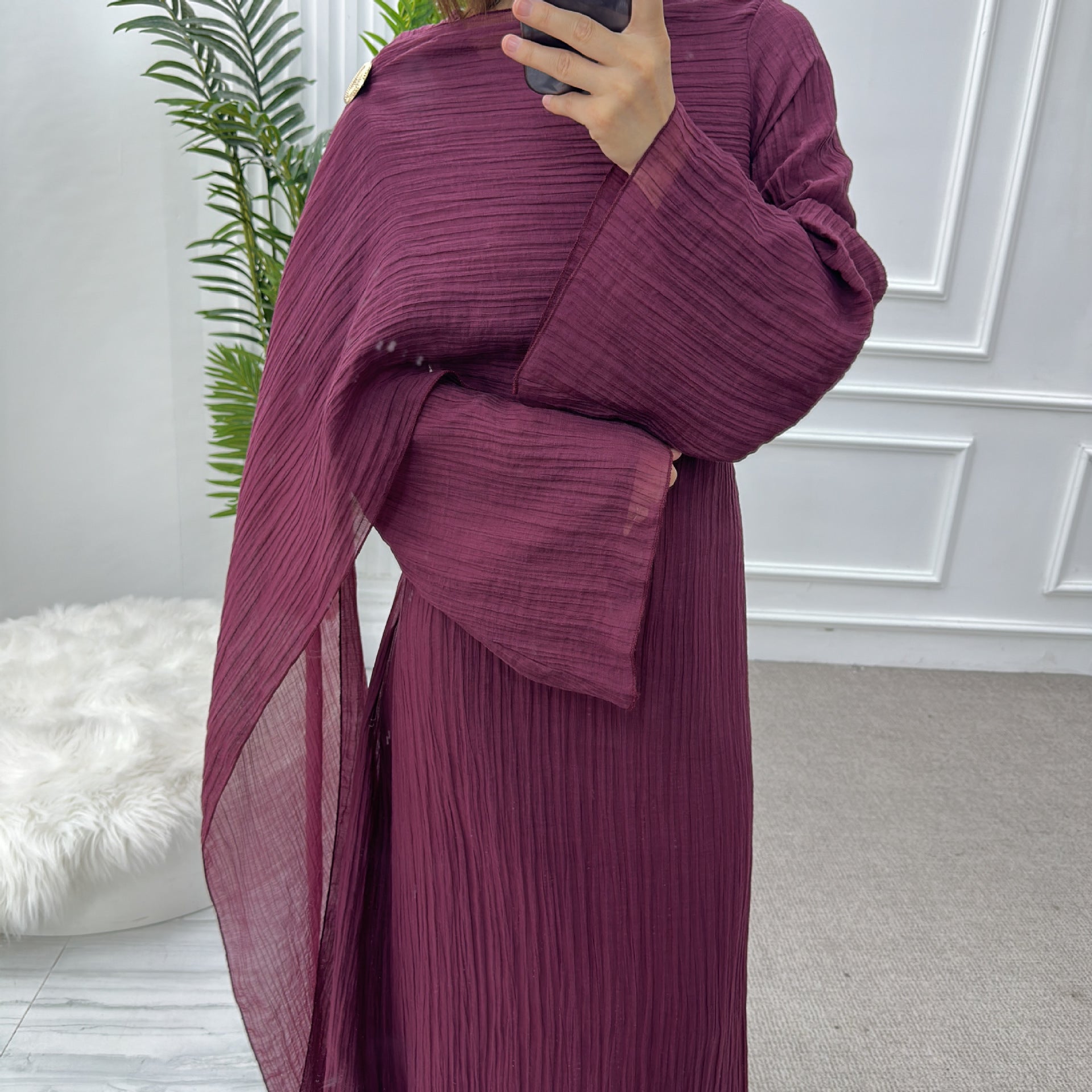 Solid Color Double-Layer Dress Abaya